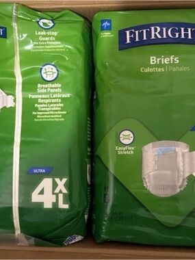 2 FitRight 8-Pack BARIBRIEFC Unisex Ultra Adult Diaper Briefs 4XL 16 pc